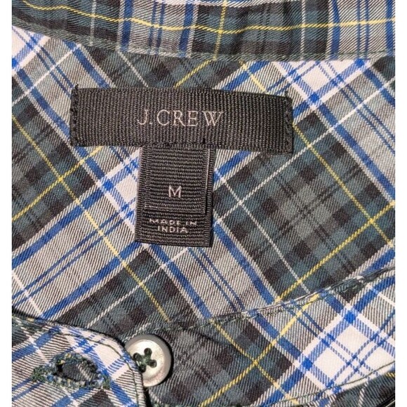 J. Crew Button Down M Women's Green Tartan Plaid Beaded Lace Trim Long Sleeve - Picture 7 of 9